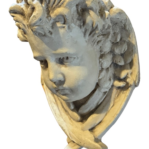 Vintage Angel Cherub Face Wall Sconce Shelf Bracket Winged Plaque Relief - Picture 3 of 4